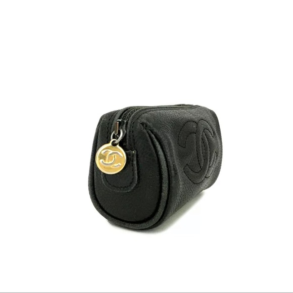 AUTH CHANEL CC Logo Caviar Skin Cosmetic Pouch Mini Bag - Picture 3 of 7